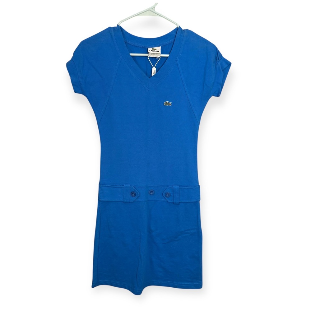 Lacoste Blue‎ Cotton V Neck Short Sleeve Dress With Belt Detail Size 4